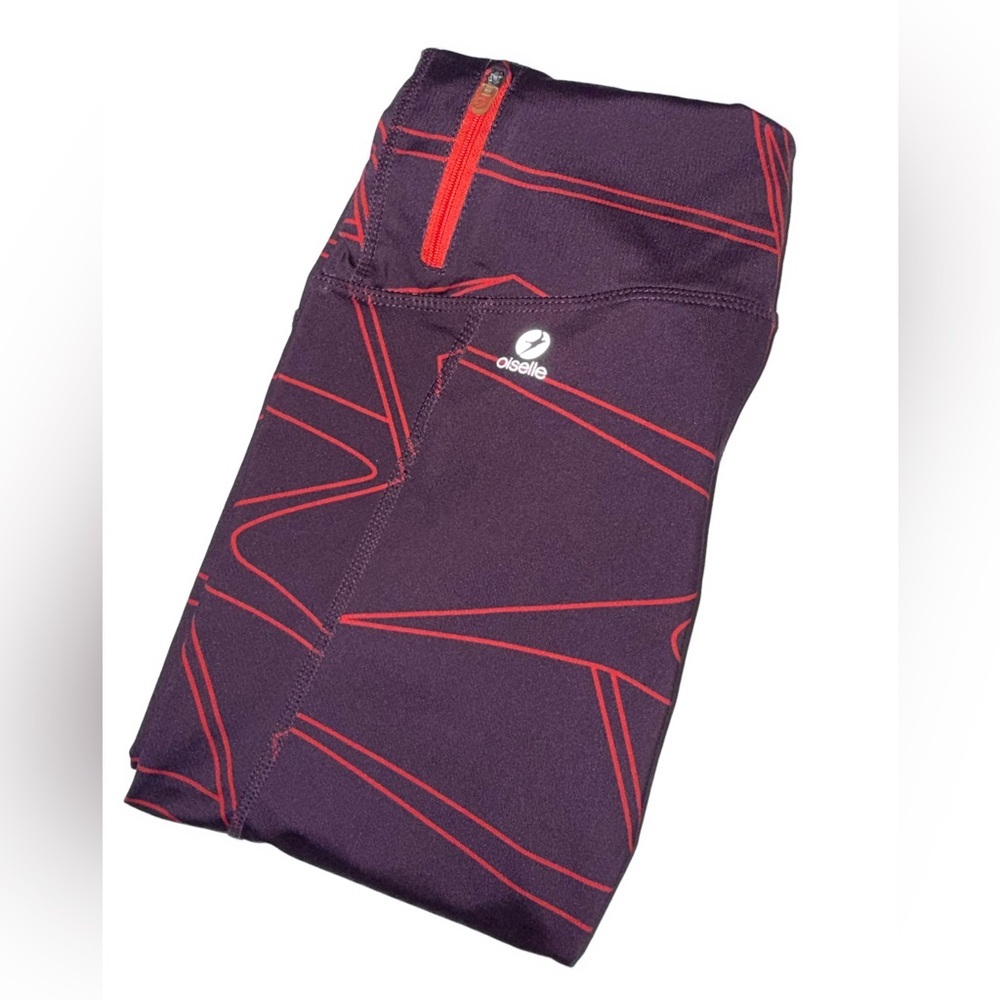 Oiselle Crop Leggings Size 4 Burgundy Red Print 15” Inseam - Picture 4 of 9